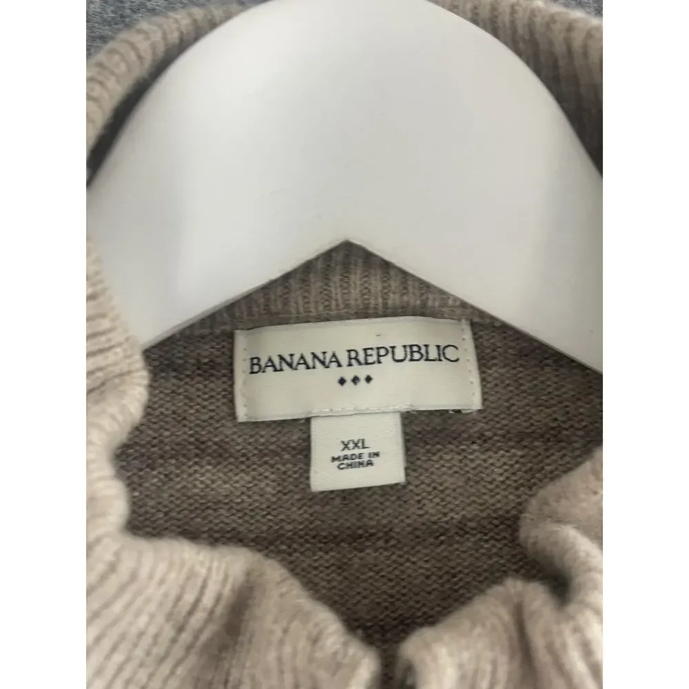 Banana Republic Sweater Mens 2XL Beige Striped 1/4 Zip 100% Wool Pullover N220